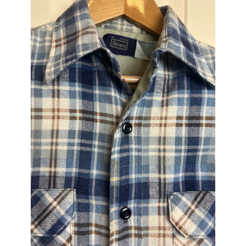 Vintage Sears Perma-Prest Flannel 70s Shirt M USA Qui… - Gem
